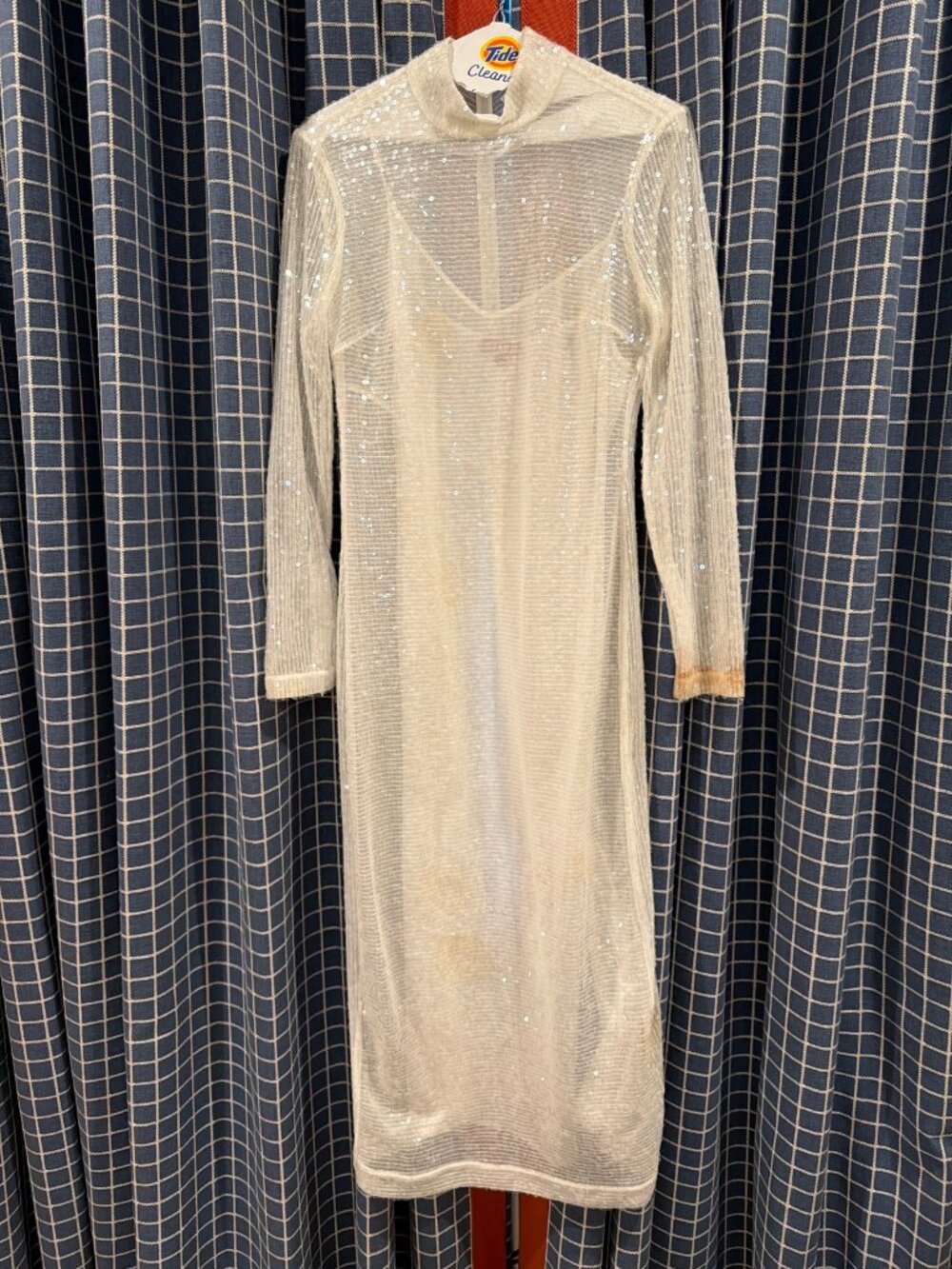 Staud Ivory Sequin Sheer Long Sleeve Midi Dress Size 6